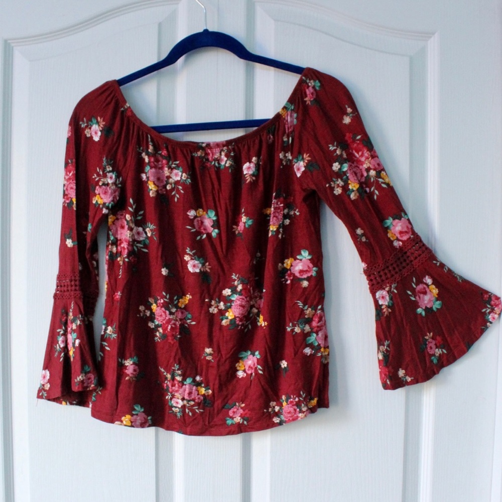 Off-The-Shoulder Bell Sleeve Shirt | Long Sleeve Floral | Women’s / Girl’s Top